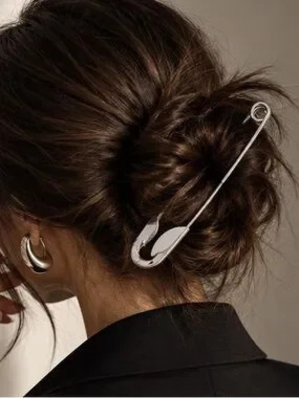 Oversized Silver Safety Pin Hair Clip Sculptural Bun Hair Accessory for Women